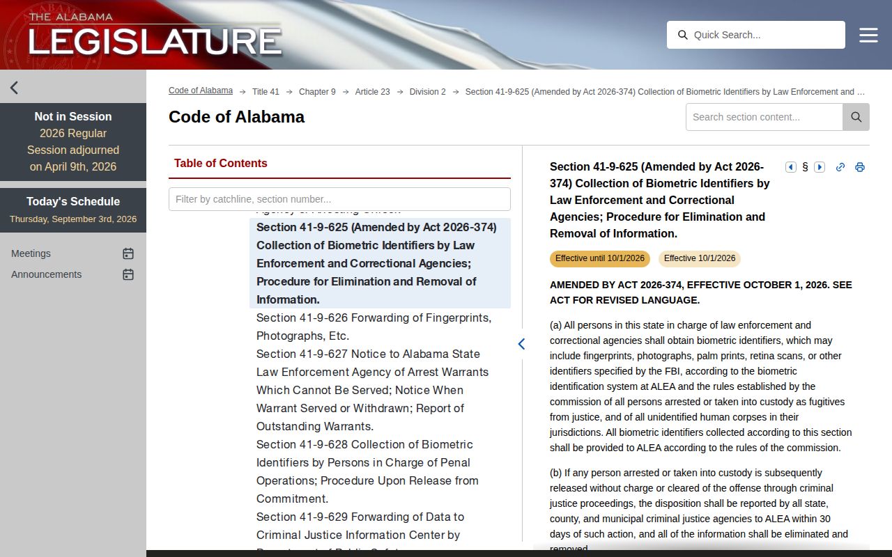 Alabama Code photo and source-agency cleanup statute page