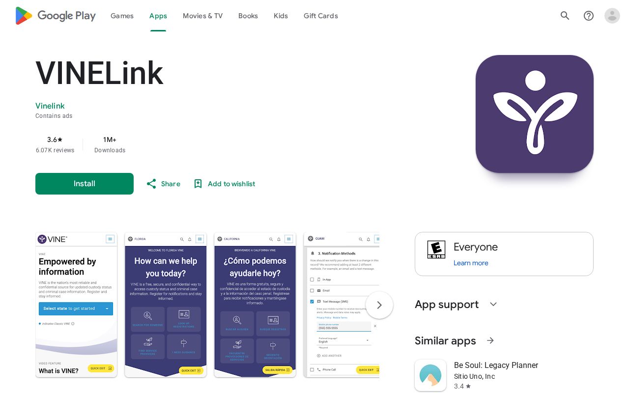 Official VINELink mobile app listing for custody notifications